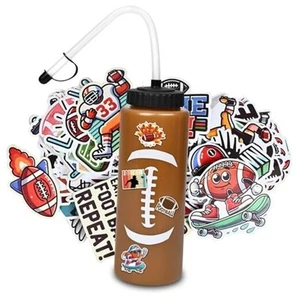 Football Water Bottle,Squeeze Water Bottle with Long Straw & 100Pcs - Picture 1 of 8