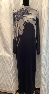 Nuevo con etiquetas Vestido Commenso Floral Transparente Cuello Simulado Malla Elastizada Manga Larga Bodycon L Foto 1 de 4