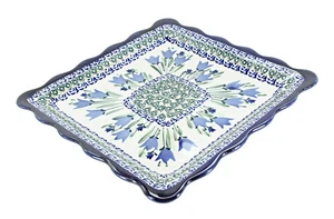 Blue Rose Polish Pottery Blue Tulip Square Lunch Plate - Picture 1 of 1