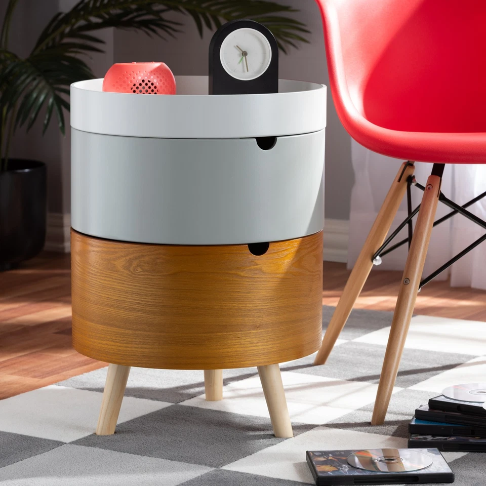 Mesita de noche Baxton Studio Elison Mid-Century moderna multicolor de madera de 3 niveles Foto 1 de 1