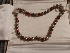  Freshwater Pearl Necklace Pink Green Brown Black Hand Knotted GC - Picture 1 of 7