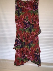 90s Y2K Asymmetrical Hem Chico’s Red Floral Maxi Skirt W/ Double split Size 2 - Picture 1 of 9