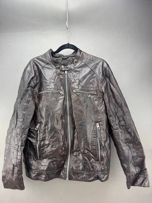 Guess Mens Brown Full Zip Faux Leather Moto Quilted Lining Jacket Size L - Image 1 of 4