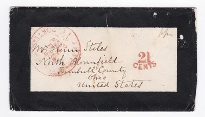 1864 QV GB TRANSATLANTIC MOURNING COVER TO BLOOMFIELD OHIO US PORTLAND PACKET - Image 1 of 3