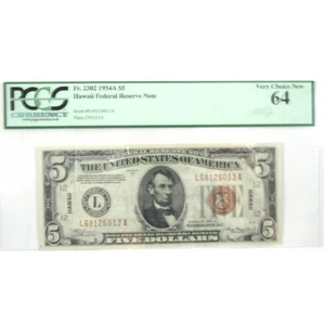 1934A $5 Federal Reserve Note Hawaii WWII Emergency FR2302 64 PCGS - Picture 1 of 2