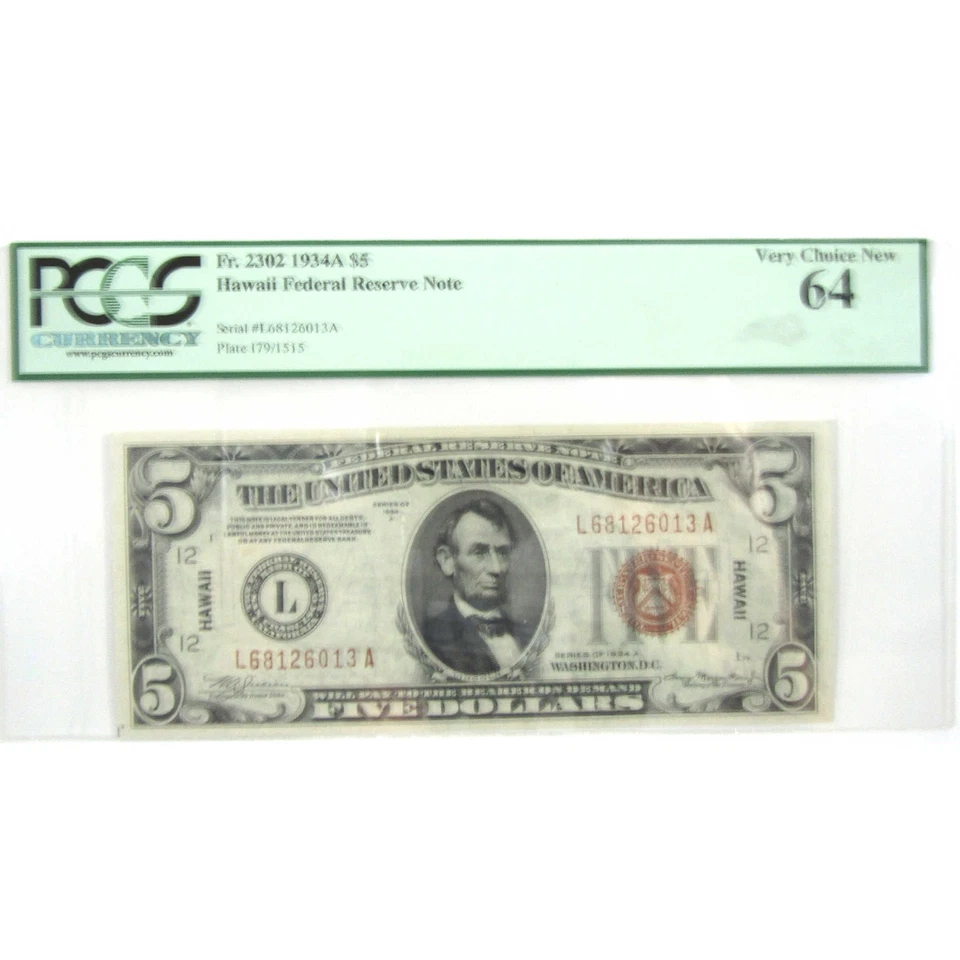 1934A $5 Federal Reserve Note Hawaii WWII Emergency FR2302 64 PCGS - Image 1 of 2