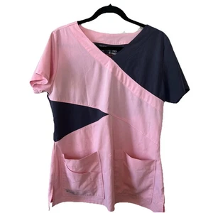 Greys Anatomy By Barco Scrub Top Women M Colorblock Pink Gray Pockets Medical - Picture 1 of 9