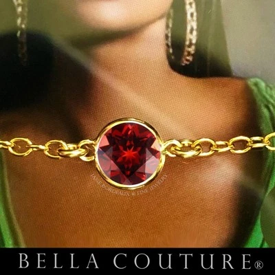 NEW 18K YELLOW GOLD AAA+ 1CT NATURAL GARNET TENNIS CHARM  14K PENDANT BRACELET - Image 1 of 4