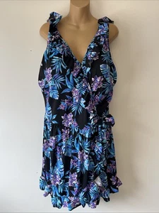 Trajes de baño para todas las tallas 24 vestido de baño envolvente sintético traje de baño de una pieza negro floral - Imagen 1 de 11
