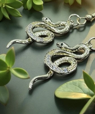 18K Gold-Filled Serpent Earrings · Emerald Eyes. Snake Goddess Medusa. USA Ship - Image 1 of 4