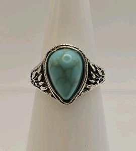 Trachtenring Silberfarben Faux Türkis Größe 51/2 - Bild 1 von 9