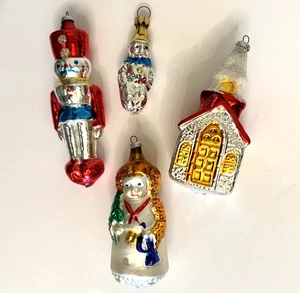Juego de 4 adornos navideños de vidrio soplado mercurio de colección Alemania Occidental LEER - Imagen 1 de 17