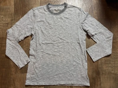 Camisa Gap Hombre Mediana Gris Blanco Rayas Manga Larga Mezcla Algodón Pull Over Foto 1 de 4