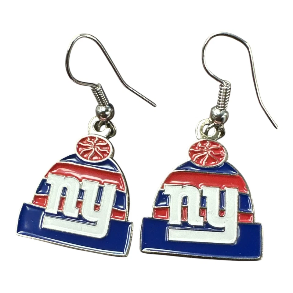 Aminco Usa New York Giants Beanie Hat Dangle Earrings