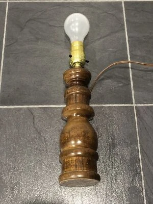 Vintage Wooden Table Bedside Lamp Small Portable Lamp Cylindrical Carved Wood - Image 1 of 4