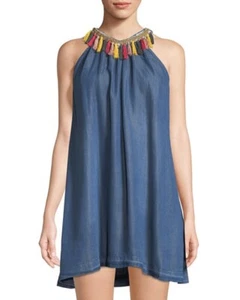 PHILOSOPHY REPUBLIC Size 2 NEIMAN MARCUS Tassel Neck Chambray Dress Sleeveless - Picture 1 of 12