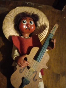 Vintage Mexican Wooden ⁹Art Figurine Playing Cello 12 Inches Tall - Picture 1 of 6