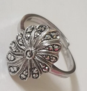Anillo de mujer Art Deco Markasites plata 935 talla 55 (17,5 mm Ø) ajustable - Imagen 1 de 7