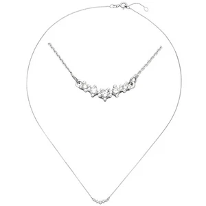 Zarte Halskette 585 echt Weißgold Anhänger 5 Diamanten Collier 40-42 cm Collier - Bild 1 von 4