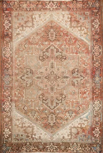 Antique Geometric Heriz Traditional Area Rug 8x11 Wool Handmade Living Room Rug - Picture 1 of 23