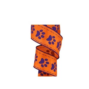 1.5" Auburn Wired ribbon~orange purple paw Ribbon~wired ribbon 5 Yards - Picture 1 of 1