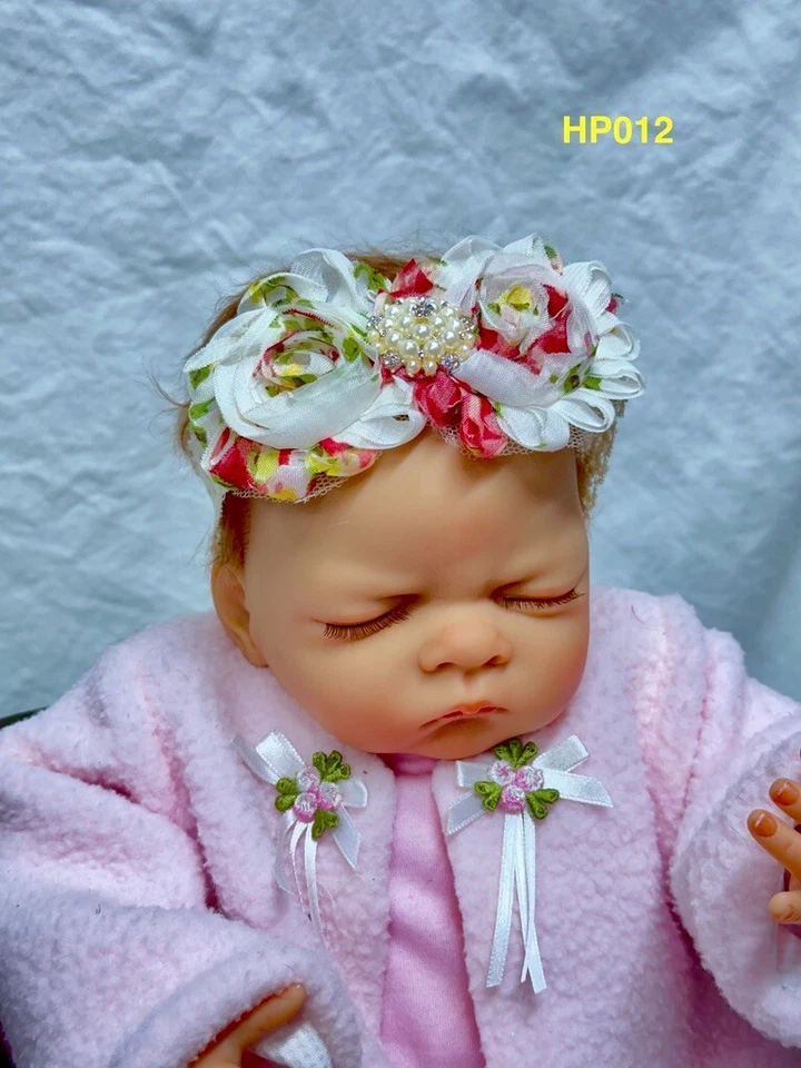 Headband, Lg Flowers, Floral, Pearls/Rhinestones, Lace, Pink/Cream, 14" HP012 - Image 1 of 4