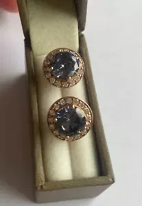 Diamonique 4.4ct tw Simulated Tanzanite  Halo Stud Rose Gold Plated Silver NEW - Picture 1 of 7
