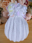 Baby Girl Knitted Hat White Warm Glittery Sequins Pom Pom Pull On Beanie 0 To 6M