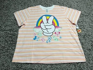 NEW Disney Shirt Womens Large Orange White Mickey Mouse Peace Sign Parks Ladies - Picture 1 of 8