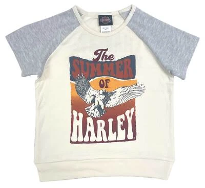 Camiseta tejida manga corta calce relajado Harley-Davidson para niñas grandes - crema y gris Foto 1 de 2
