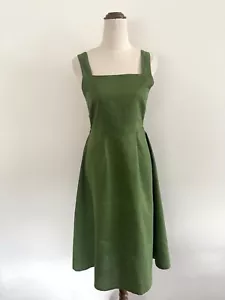 Princess Highway Pinafore Midi Dress Size 8 Green Tie Up Back Linen Cotton Blend - Picture 1 of 15