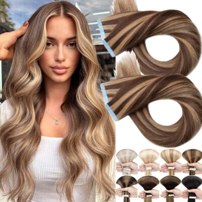 150 g++ Cinta GROSA en Extensiones de Cabello Humano Remy REAL Cinta en Trama de Piel Resaltar Foto 1 de 4