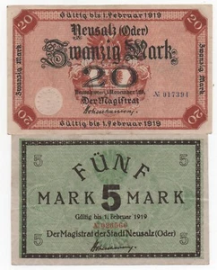 GERMANY NEUSALZ ODER 5 20 MARK 1919 EMERGENCY MONEY NOTGELD LOOK SCANS - Picture 1 of 2
