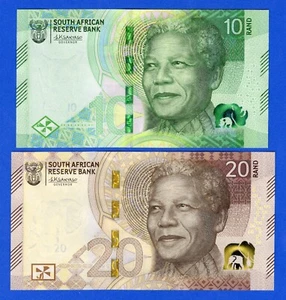 South Africa 10 & 20 Rand 2023 P-W148/9 UNC Note Nelson Mandela Rhino/Elephant - Bild 1 von 8
