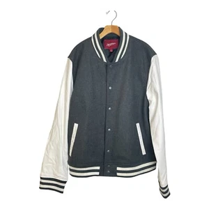 Arizona Jeans Letterman Jacket Mens XXL Varsity Poly/Wool Blend Gray White Vtg - Picture 1 of 24
