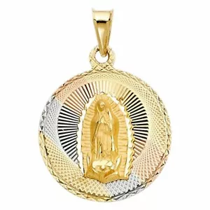 14k Tricolor Gold Virgen Guadalupe Diamond Cut Pendant 28 x 23mm Oro Solido Dije - Picture 1 of 1