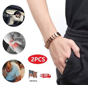 2PCS Men's Copper Dual Magnetic Arthritis Bracelet Adjustable Wristband Gift USA