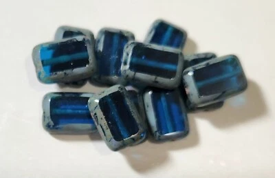 16-Rectangle 12x8mm Czech Glass Beads in transparent teal - Image 1 of 3