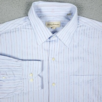 Tommy Bahama Size 16 -34/35 Blue Striped Long Sleeve Button Up Dress Shirt  - Image 1 of 4