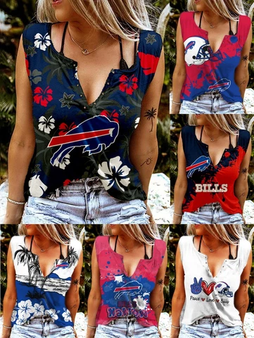 Buffalo Bills Women's V-neck T-shirts Ring Hole Sleeveless Tank Tops Summer Vest Cover