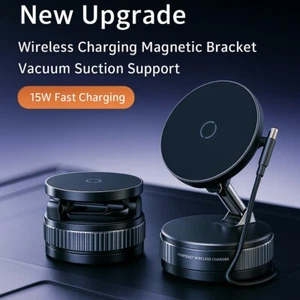 NEW! Magnetic Car Phone Holder 15W Fast Wireless Charger Mechanic Vacuum Suction - Picture 1 of 9