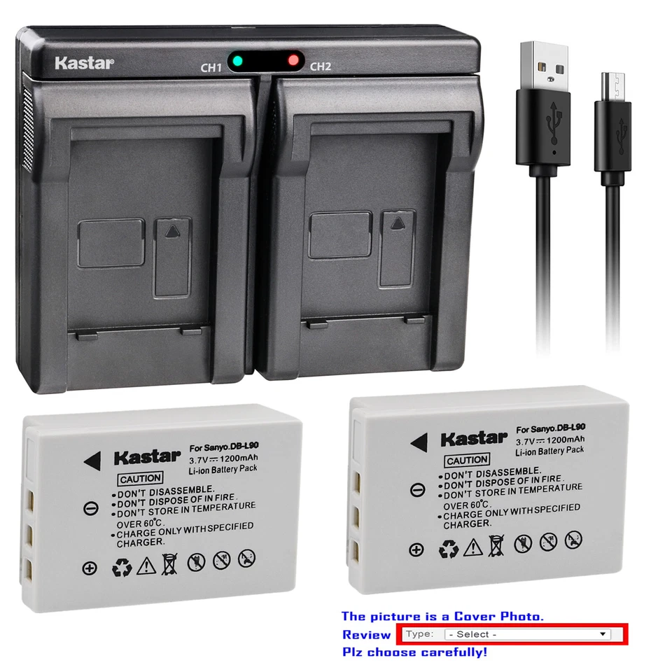 Kastar DB-L90 Battery Charger for Sanyo DMX-SH11K DMX-SH11R VPC-SH1 VPC-SH1BK - Image 1 of 4