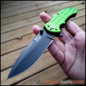 SPRING TACTICAL CLEAVER RAZOR FOLDING BLADE GREEN Assisted Open Pocket Knife NEW