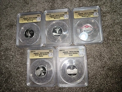 🌟 2007-S Silver Proof Statehood Quarter 5-Coin Set ANACS PR70 DCAM 25c - Image 1 of 2