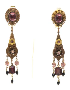 Victorian Fantasy Chandelier Violet Purple & Pink Crystal 3" Brass Clip Earrings - Picture 1 of 2