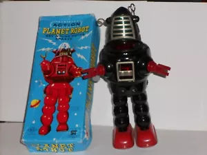 VINTAGE 1958-60 YOSHIYA KO JAPAN TIN WIND UP PLANET ROBOT FUNZIONA SCATOLA ROBBY ROBOT - Foto 1 di 5