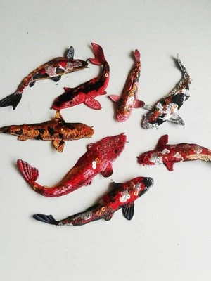 Feng Shui koi fish 8 Pieces Set Large Handmade Embroidered Patches with sequins  - Image 1 of 4