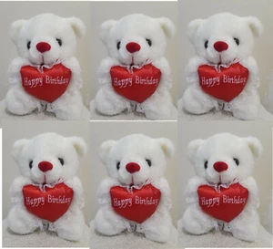 (6 PIEZAS) 6,5" Oso Blanco Sentado con Feliz Cumpleaños Corazón Rojo - Envío desde EE. UU. - Imagen 1 de 2