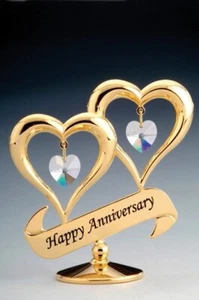 Hearts - Happy Anniversary - FREE STANDING 24K GOLD WITH AUSTRIAN CRYSTALS - Picture 1 of 1