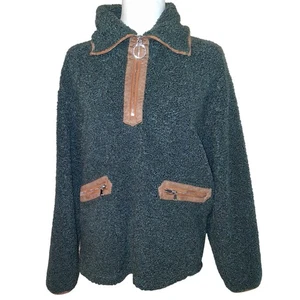 Varley Women's XS Pullover Anthropology Fleece 1/4 Zip Green Brown Trim Pockets - Picture 1 of 7